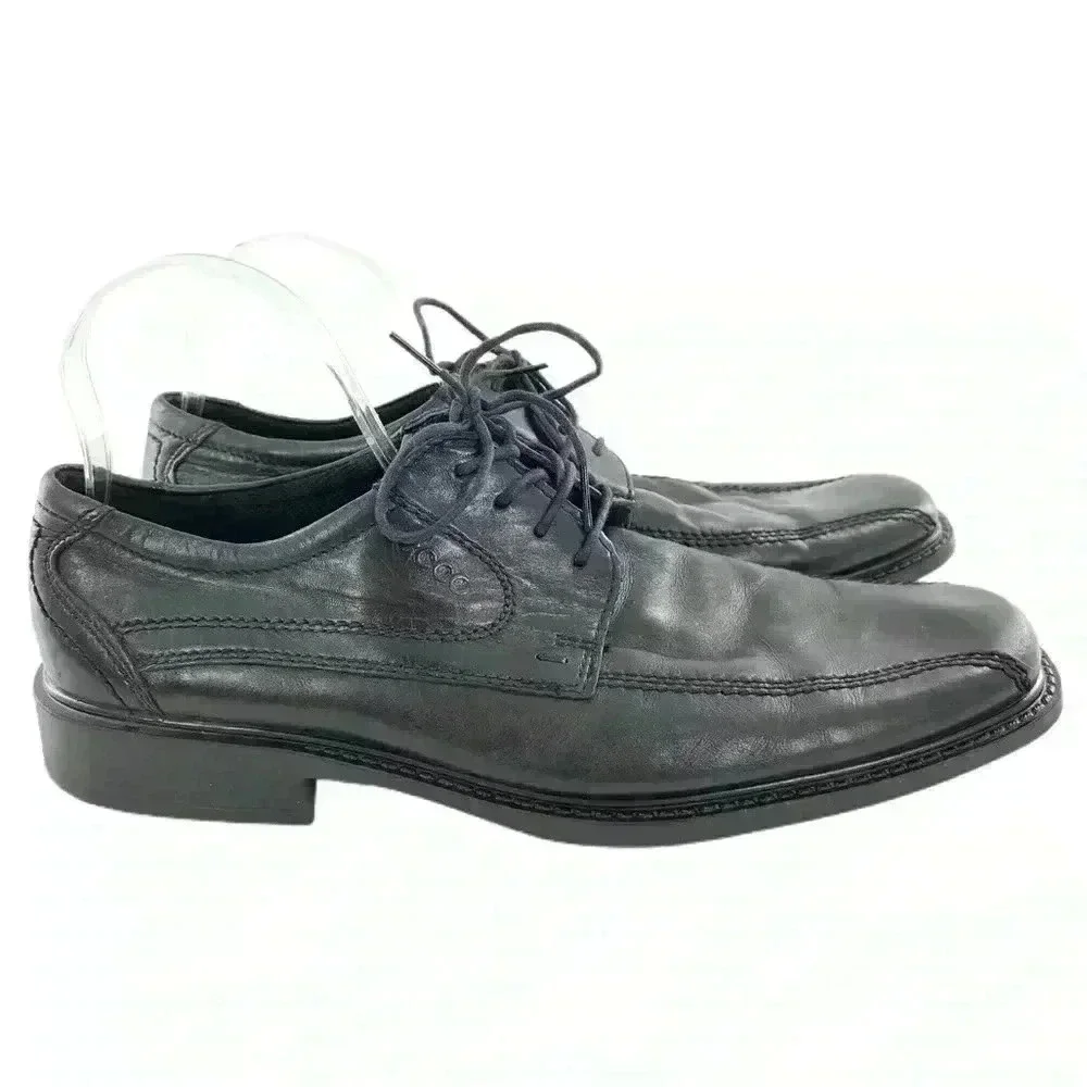 Ecco mens oxfords size 44 black leather lace up square toe